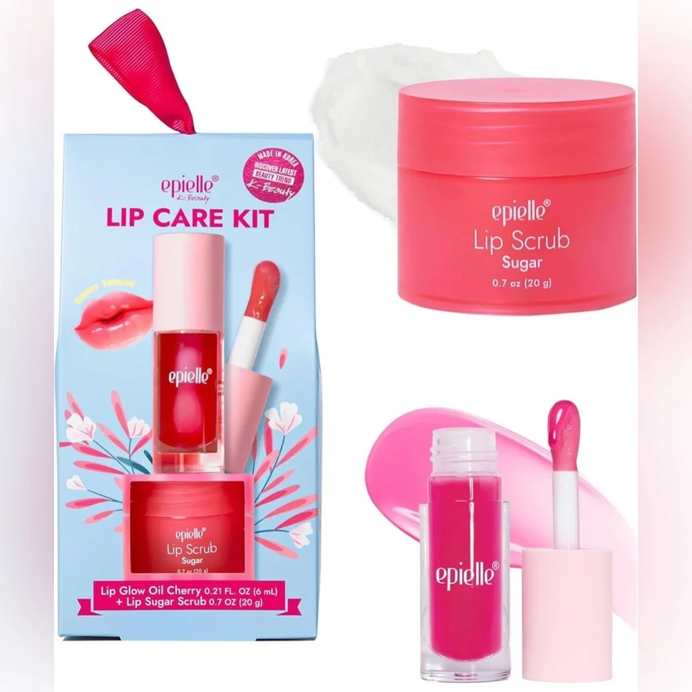 K-Beauty Epielle Lip Glow Oil Lip Sugar Scrub Cherry Lip Kit